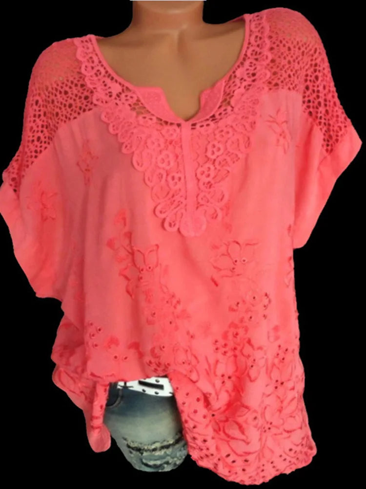 Women’s Relaxed-Fit Lace V-Neck Cotton Blouse