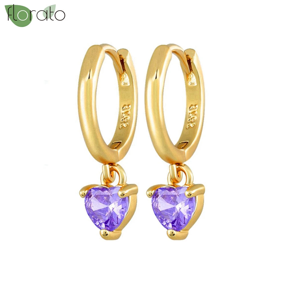 925 Sterling Silver Needle Premium Amethyst Pendant Hoop Earrings for Women Fashion Heart Earrings Wedding Luxury Jewelry Gifts