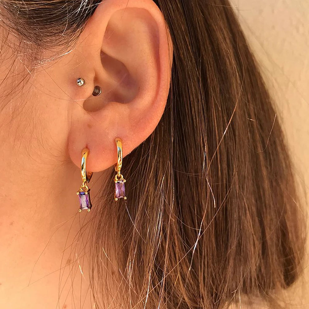 925 Sterling Silver Needle Premium Amethyst Pendant Hoop Earrings for Women Fashion Heart Earrings Wedding Luxury Jewelry Gifts