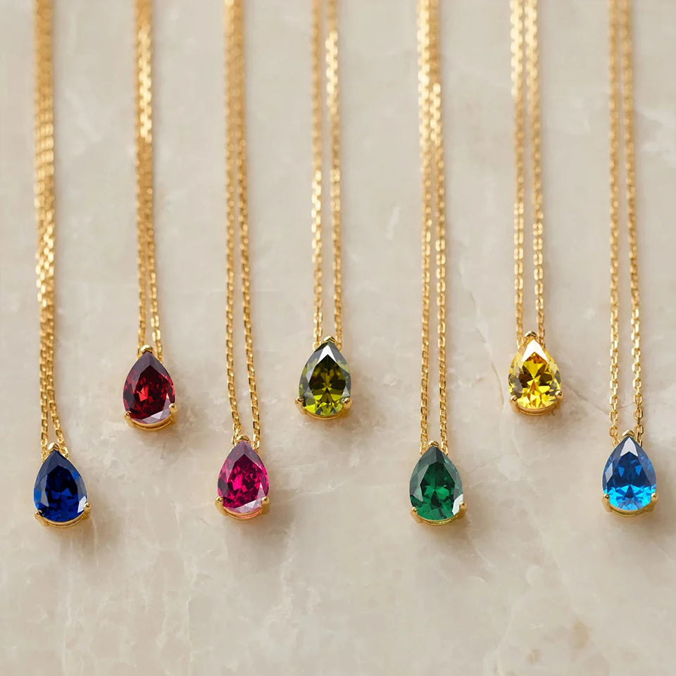 eManco Hot Sale Stainless Steel Teardrop Zirconia Pendant Shiny Crystal Necklace Women's Birthstone Collarbone Chain Wholesale