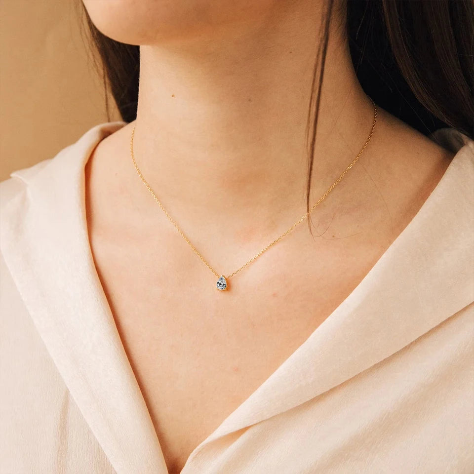 eManco Hot Sale Stainless Steel Teardrop Zirconia Pendant Shiny Crystal Necklace Women's Birthstone Collarbone Chain Wholesale