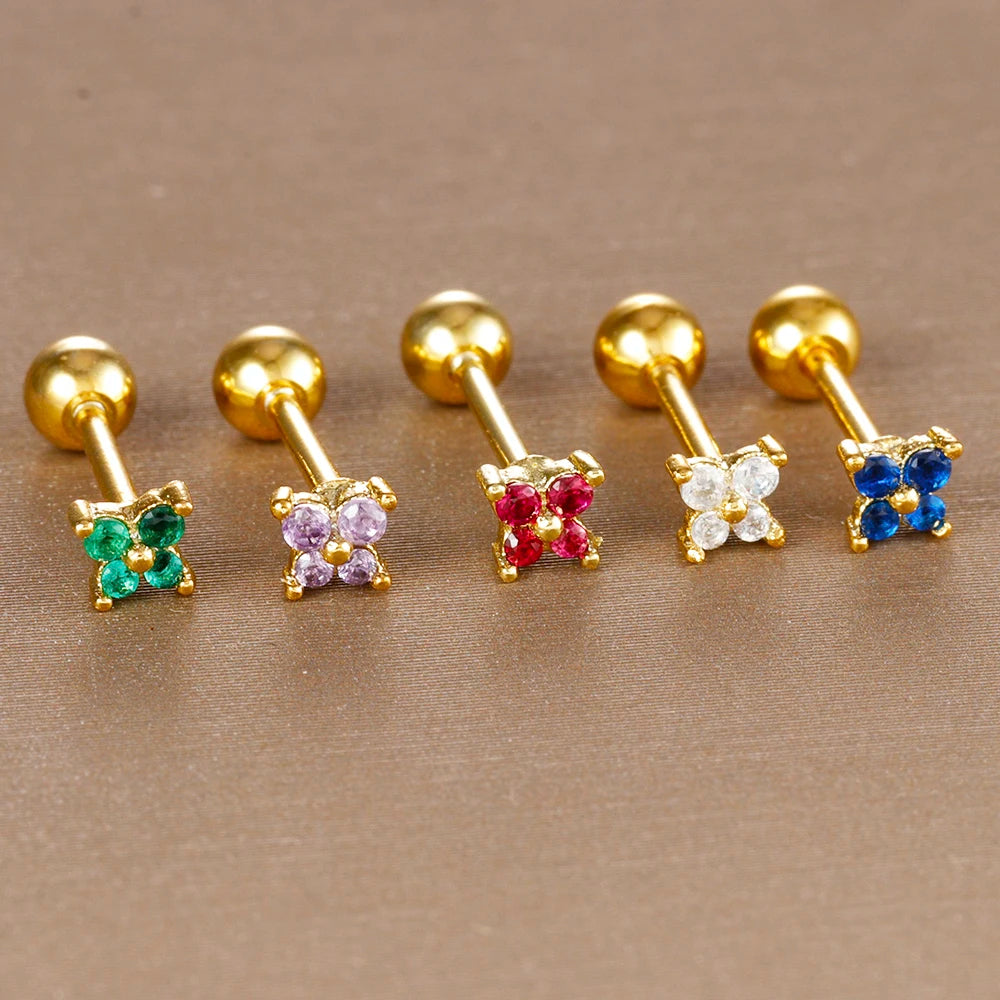 1PC Stainless Steel Birthstone Mini Stud Earrings 12 Constellation Cartilage Butterfly Earring Hypoallergen Piercing Jewelry