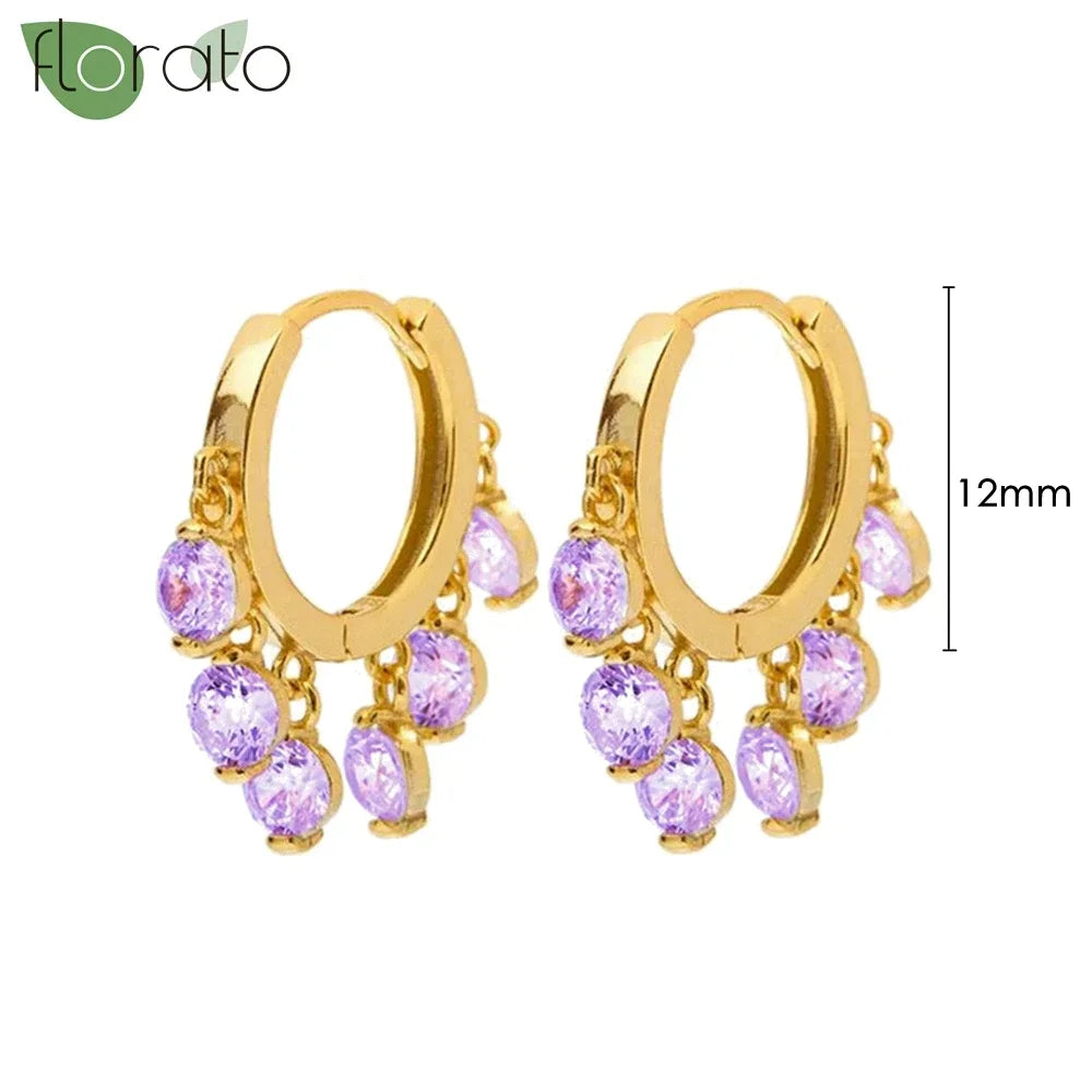 925 Sterling Silver Needle Premium Amethyst Pendant Hoop Earrings for Women Fashion Heart Earrings Wedding Luxury Jewelry Gifts