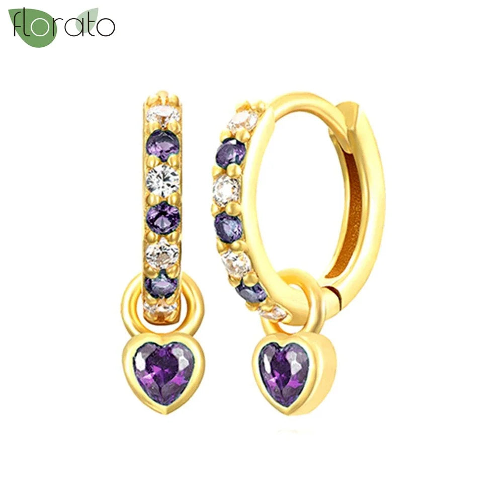 925 Sterling Silver Needle Premium Amethyst Pendant Hoop Earrings for Women Fashion Heart Earrings Wedding Luxury Jewelry Gifts