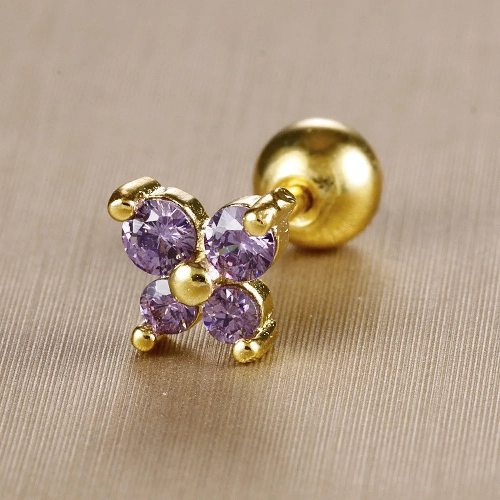 1PC Stainless Steel Birthstone Mini Stud Earrings 12 Constellation Cartilage Butterfly Earring Hypoallergen Piercing Jewelry