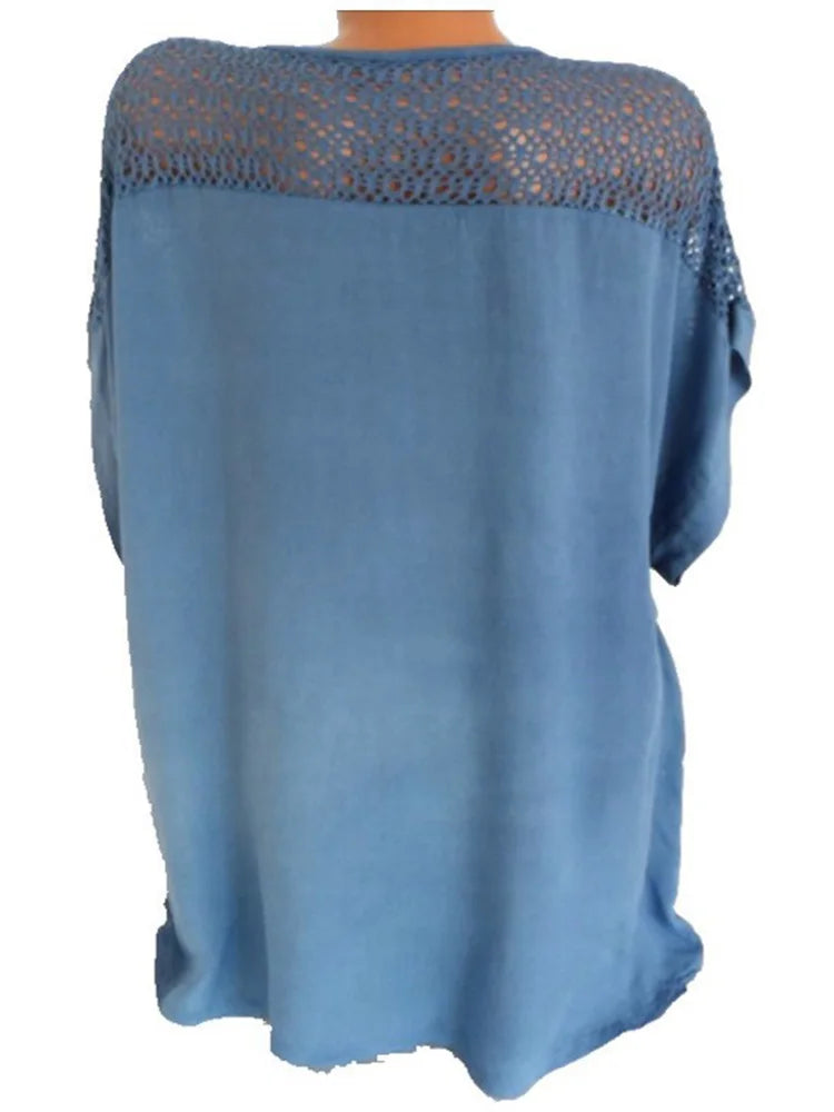 Women’s Relaxed-Fit Lace V-Neck Cotton Blouse