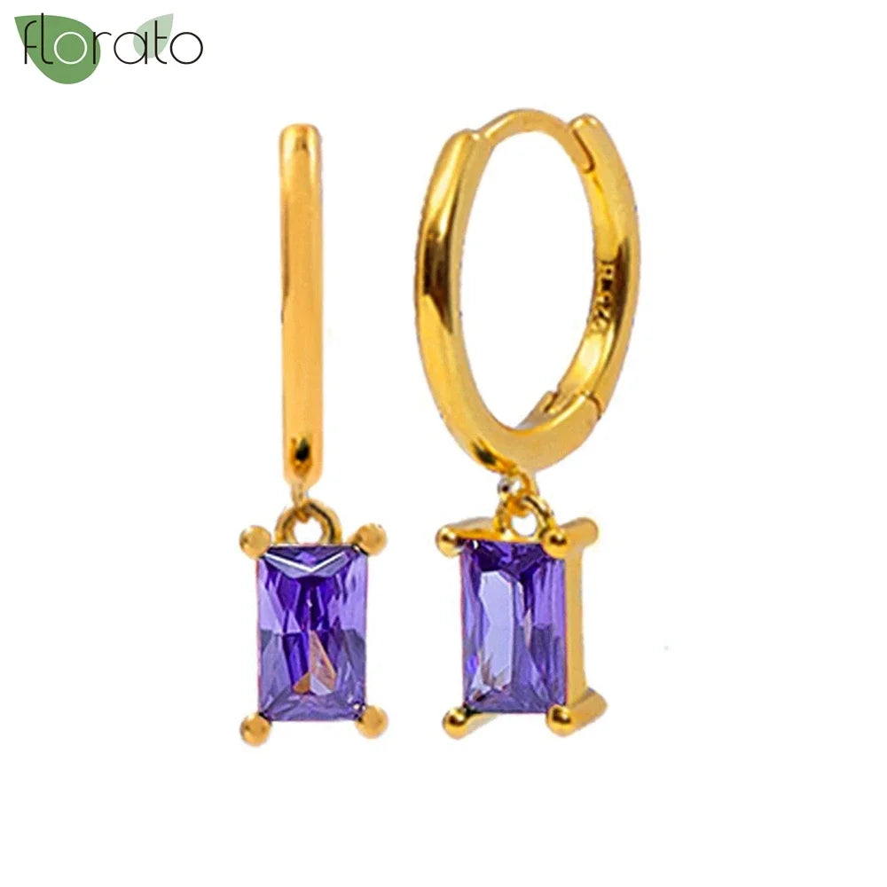 925 Sterling Silver Needle Premium Amethyst Pendant Hoop Earrings for Women Fashion Heart Earrings Wedding Luxury Jewelry Gifts