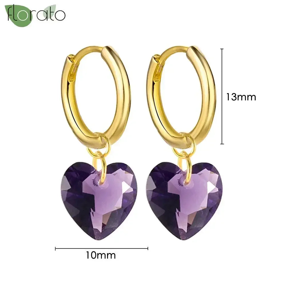 925 Sterling Silver Needle Premium Amethyst Pendant Hoop Earrings for Women Fashion Heart Earrings Wedding Luxury Jewelry Gifts