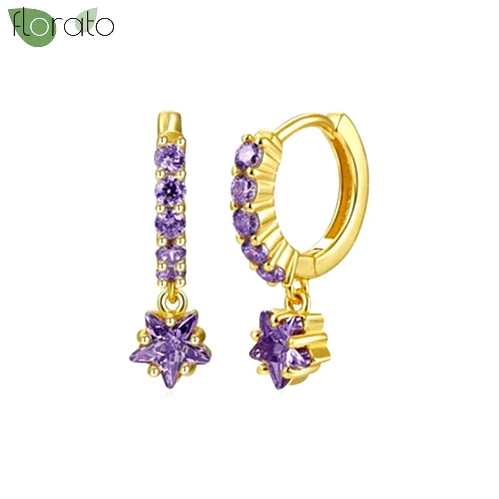 925 Sterling Silver Needle Premium Amethyst Pendant Hoop Earrings for Women Fashion Heart Earrings Wedding Luxury Jewelry Gifts