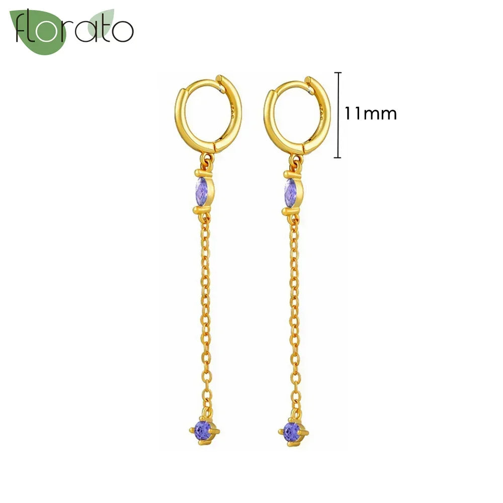 925 Sterling Silver Needle Premium Amethyst Pendant Hoop Earrings for Women Fashion Heart Earrings Wedding Luxury Jewelry Gifts