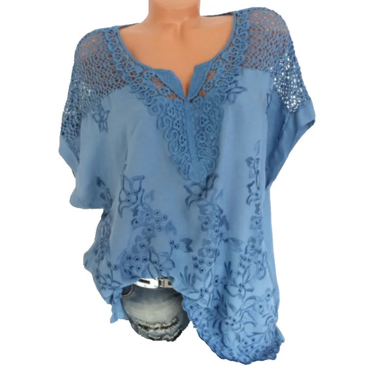 Women’s Relaxed-Fit Lace V-Neck Cotton Blouse