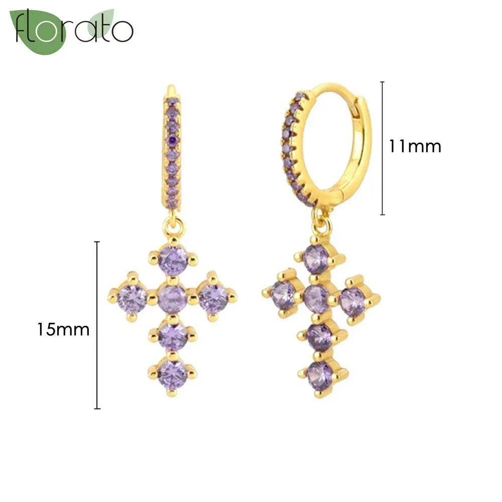 925 Sterling Silver Needle Premium Amethyst Pendant Hoop Earrings for Women Fashion Heart Earrings Wedding Luxury Jewelry Gifts