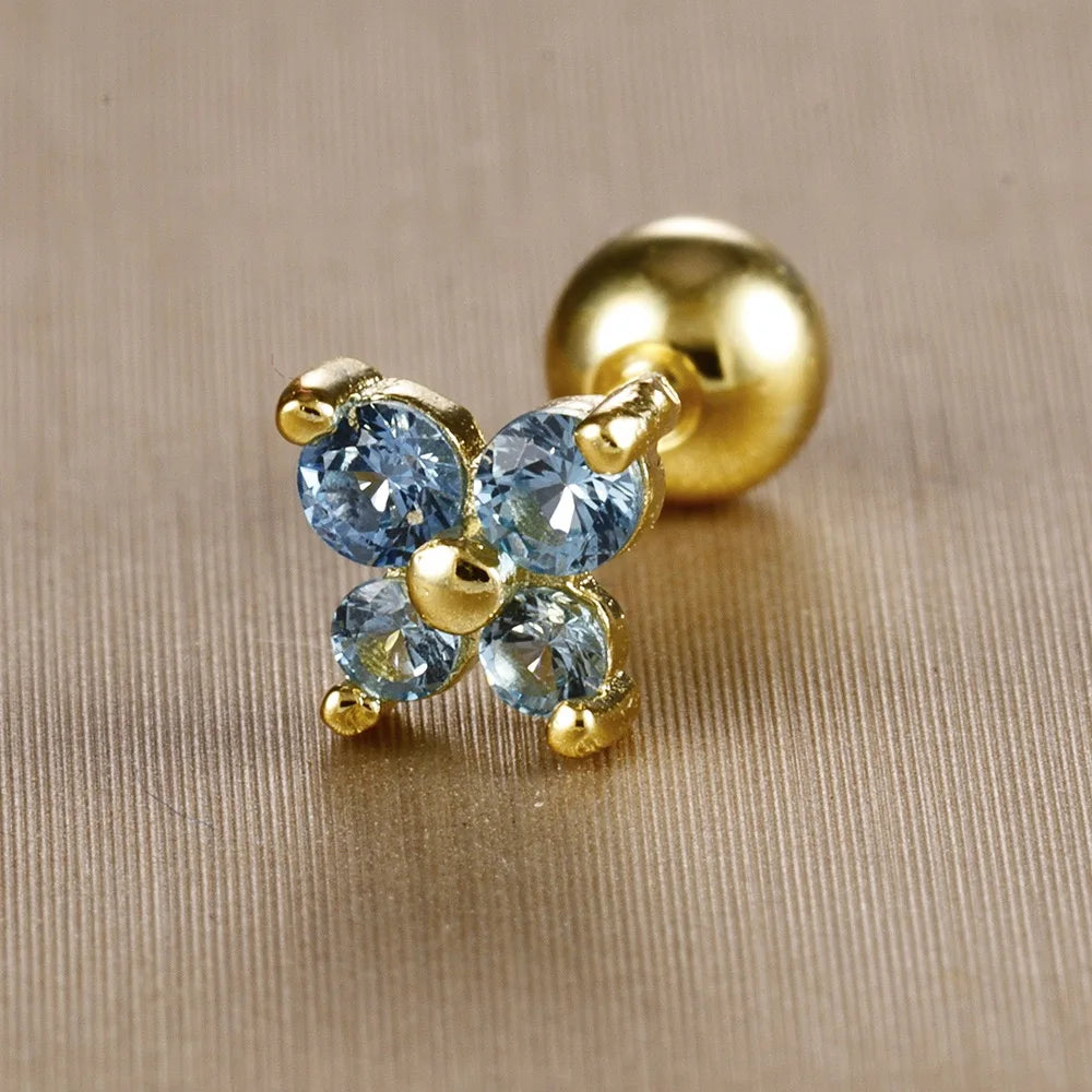 1PC Stainless Steel Birthstone Mini Stud Earrings 12 Constellation Cartilage Butterfly Earring Hypoallergen Piercing Jewelry