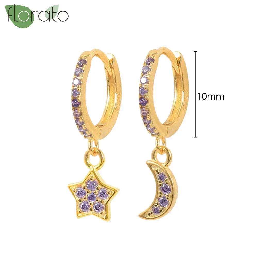 925 Sterling Silver Needle Premium Amethyst Pendant Hoop Earrings for Women Fashion Heart Earrings Wedding Luxury Jewelry Gifts