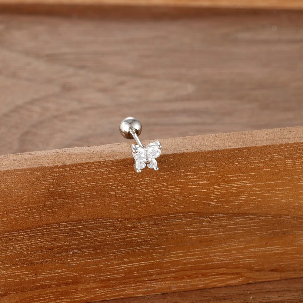 1PC Stainless Steel Birthstone Mini Stud Earrings 12 Constellation Cartilage Butterfly Earring Hypoallergen Piercing Jewelry