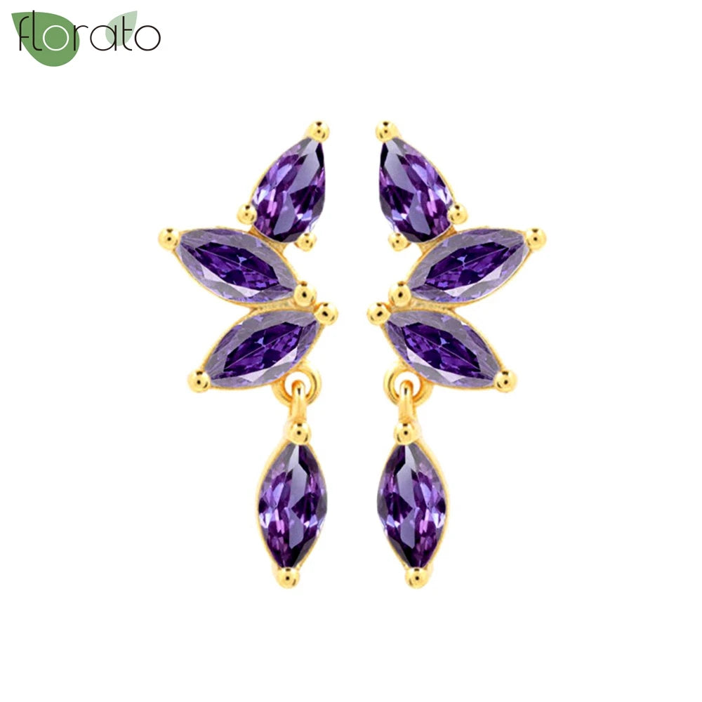 925 Sterling Silver Needle Premium Amethyst Pendant Hoop Earrings for Women Fashion Heart Earrings Wedding Luxury Jewelry Gifts
