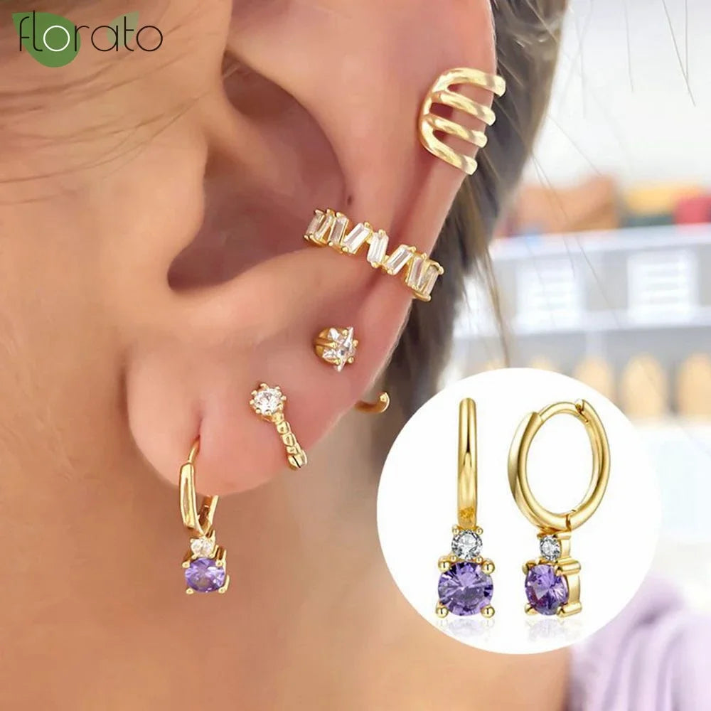 925 Sterling Silver Needle Premium Amethyst Pendant Hoop Earrings for Women Fashion Heart Earrings Wedding Luxury Jewelry Gifts