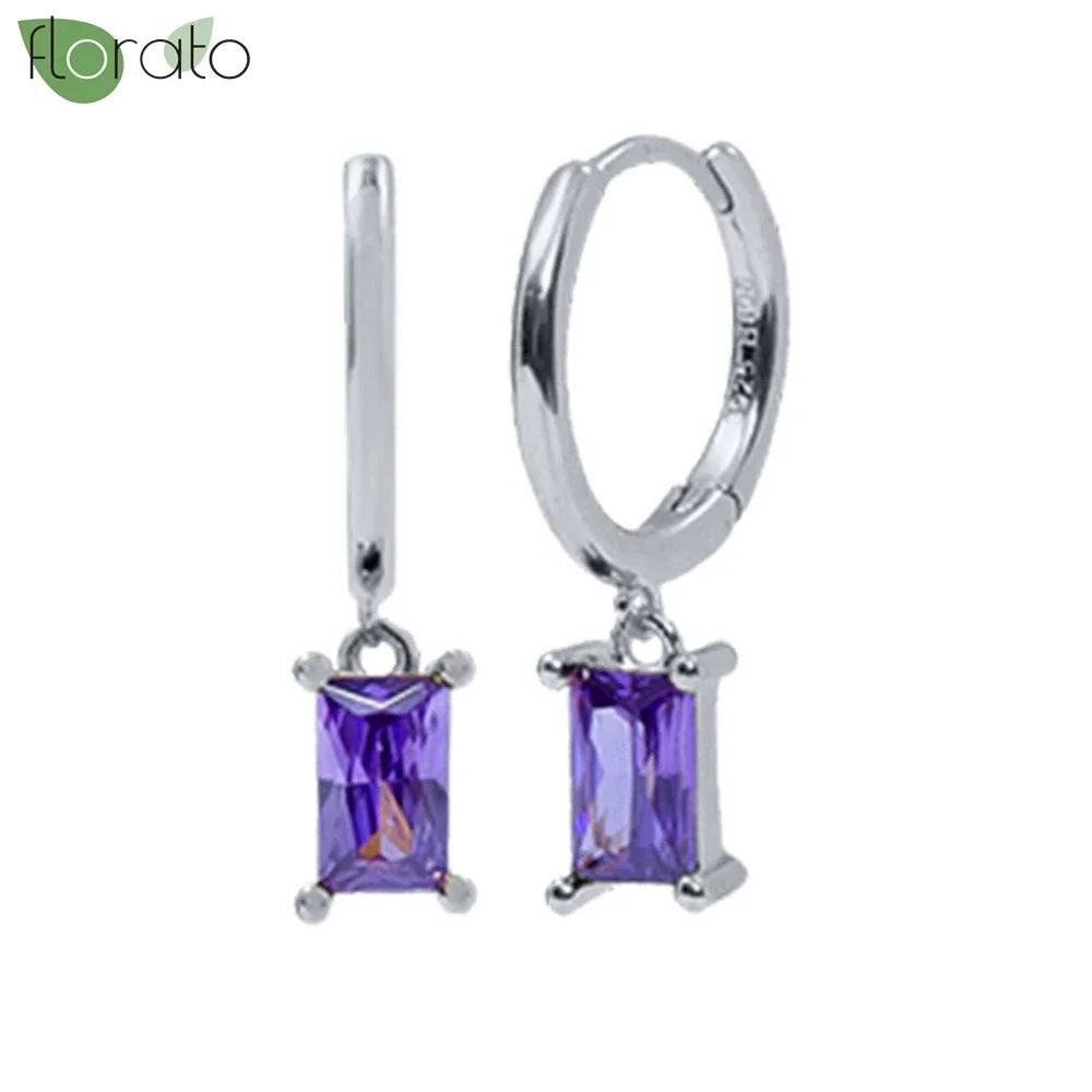 925 Sterling Silver Needle Premium Amethyst Pendant Hoop Earrings for Women Fashion Heart Earrings Wedding Luxury Jewelry Gifts