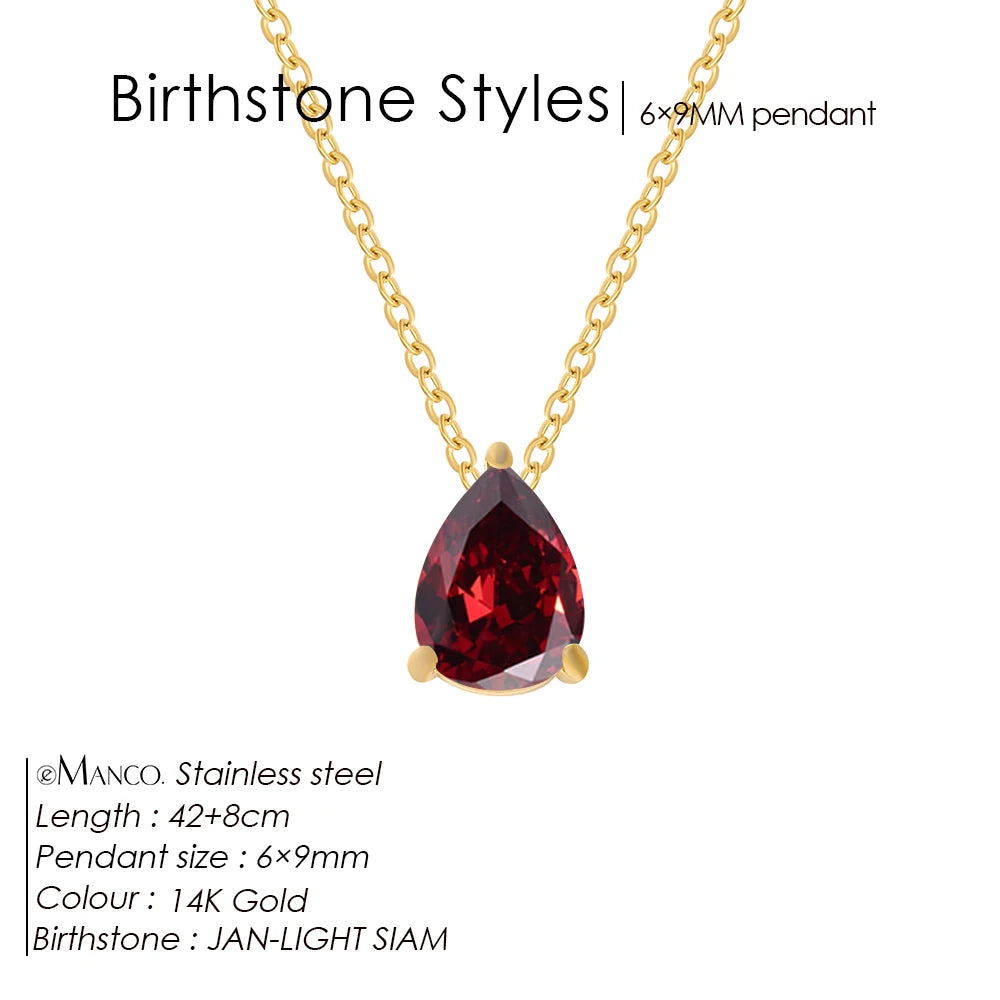eManco Hot Sale Stainless Steel Teardrop Zirconia Pendant Shiny Crystal Necklace Women's Birthstone Collarbone Chain Wholesale