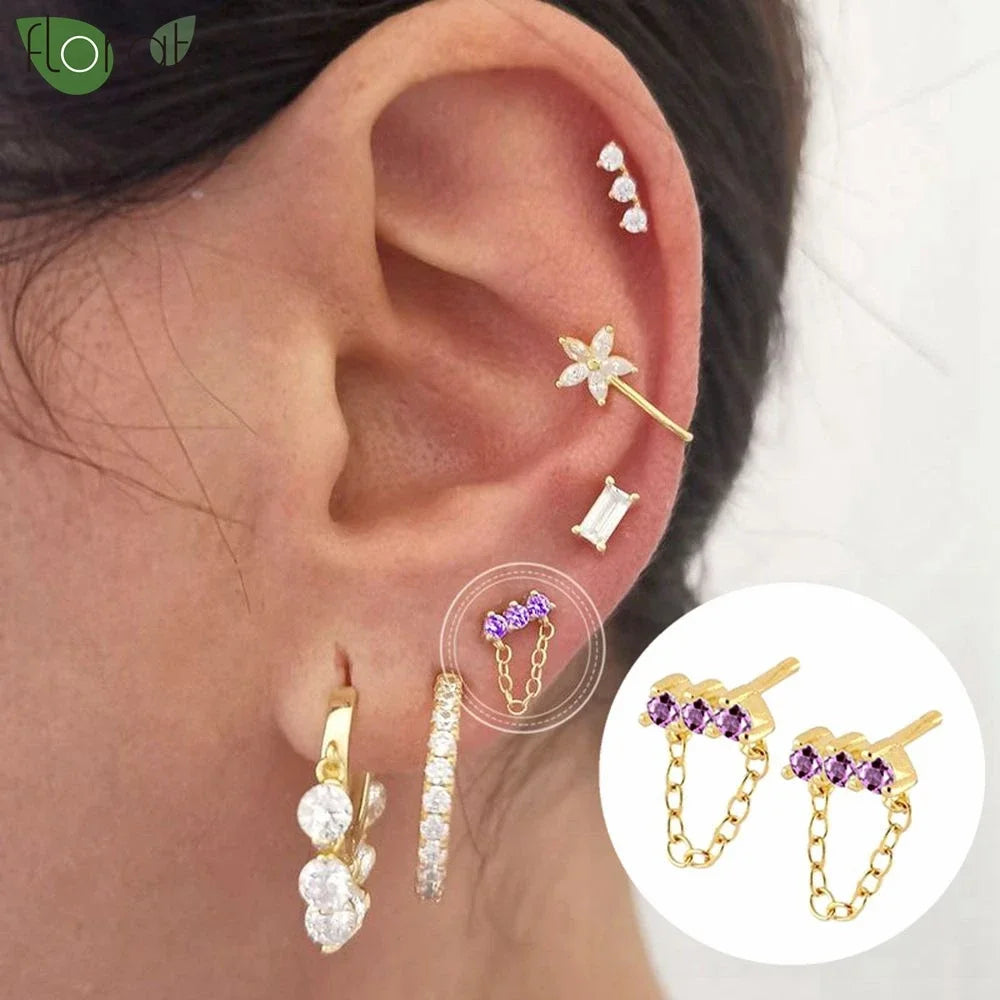 925 Sterling Silver Needle Premium Amethyst Pendant Hoop Earrings for Women Fashion Heart Earrings Wedding Luxury Jewelry Gifts