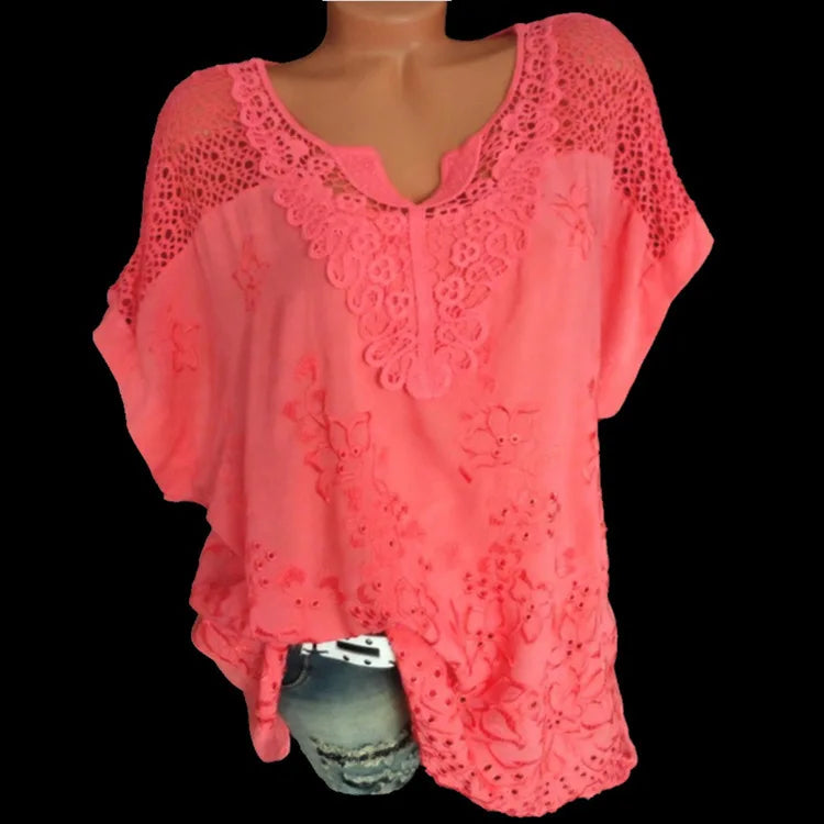 Women’s Relaxed-Fit Lace V-Neck Cotton Blouse