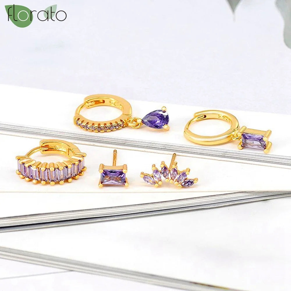 925 Sterling Silver Needle Premium Amethyst Pendant Hoop Earrings for Women Fashion Heart Earrings Wedding Luxury Jewelry Gifts