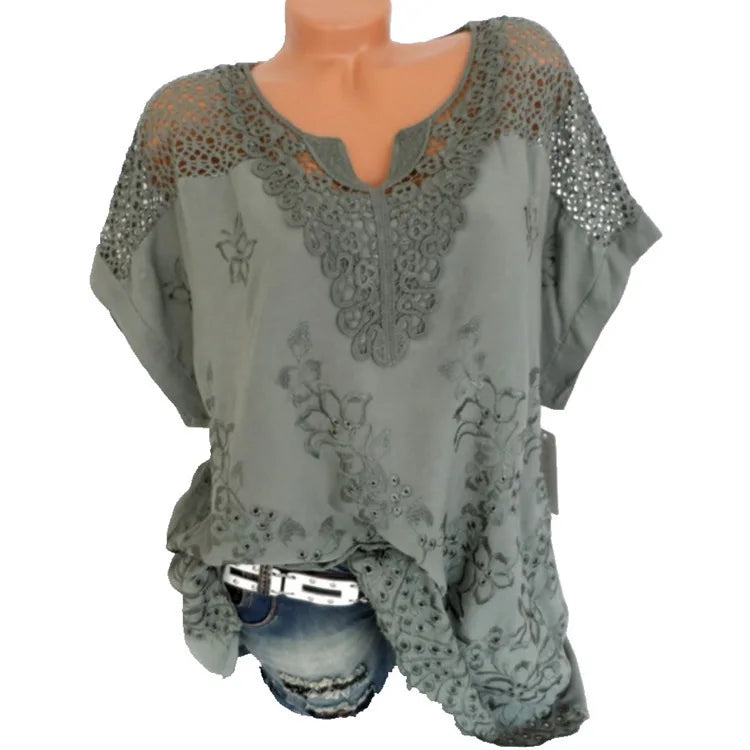 Women’s Relaxed-Fit Lace V-Neck Cotton Blouse