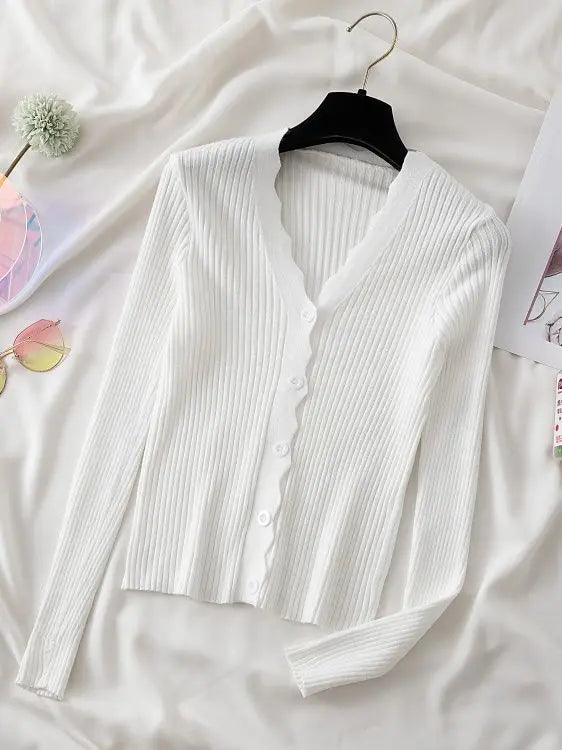 Sweater Knitted Cardigan Button Jacket 2023 Autumn Winter V-neck Long Sleeve Casual Tops For Women Sweater Green