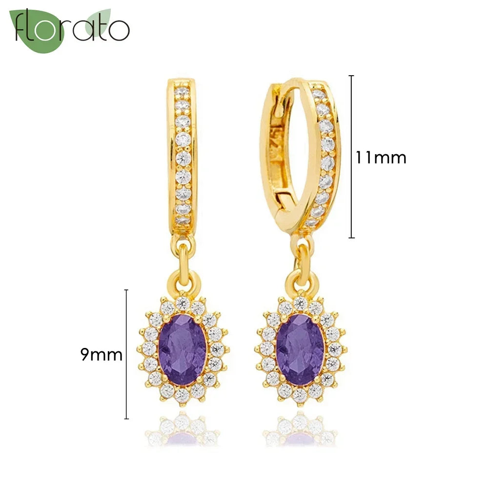925 Sterling Silver Needle Premium Amethyst Pendant Hoop Earrings for Women Fashion Heart Earrings Wedding Luxury Jewelry Gifts