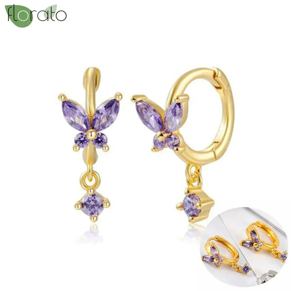 925 Sterling Silver Needle Premium Amethyst Pendant Hoop Earrings for Women Fashion Heart Earrings Wedding Luxury Jewelry Gifts