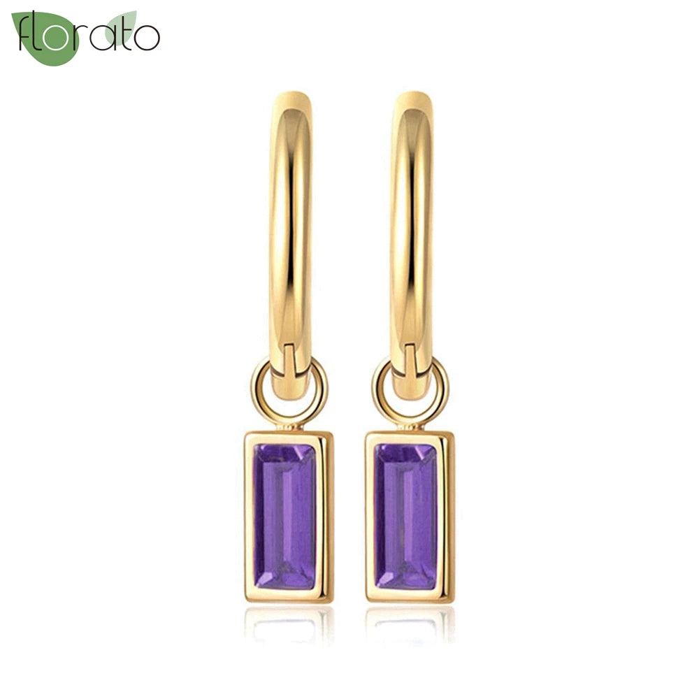 925 Sterling Silver Needle Premium Amethyst Pendant Hoop Earrings for Women Fashion Heart Earrings Wedding Luxury Jewelry Gifts