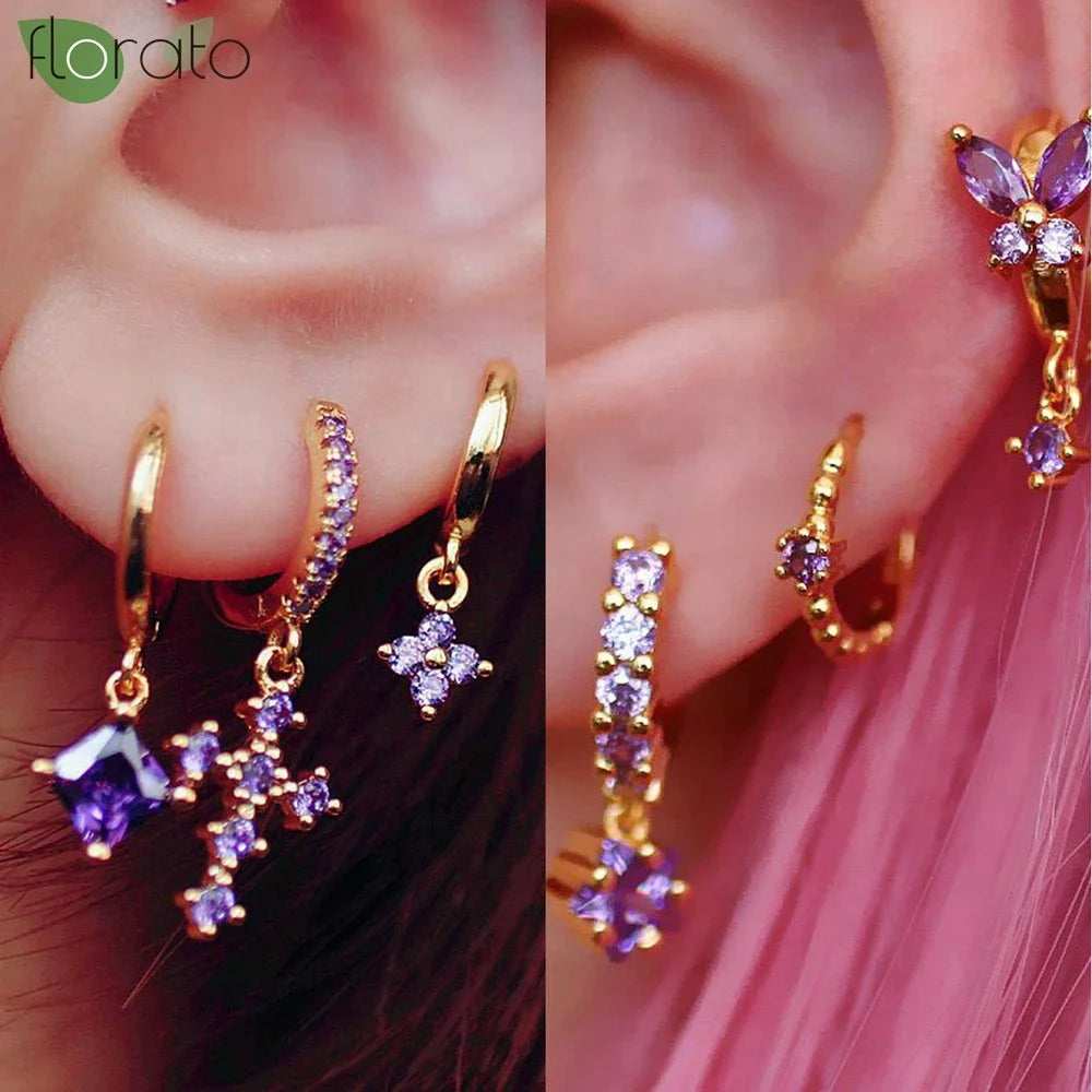 925 Sterling Silver Needle Premium Amethyst Pendant Hoop Earrings for Women Fashion Heart Earrings Wedding Luxury Jewelry Gifts