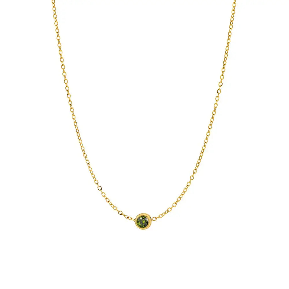 CARLIDANA Best Sell Round Zirconia Stainless Steel 12 Month Crystal Birthstone Pendant Gold Color Necklace For Women Jewelry