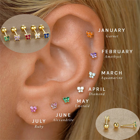 1PC Stainless Steel Birthstone Mini Stud Earrings 12 Constellation Cartilage Butterfly Earring Hypoallergen Piercing Jewelry