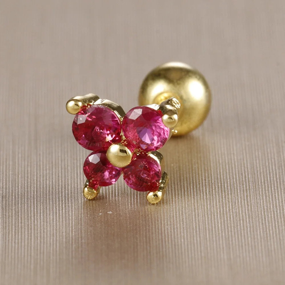 1PC Stainless Steel Birthstone Mini Stud Earrings 12 Constellation Cartilage Butterfly Earring Hypoallergen Piercing Jewelry