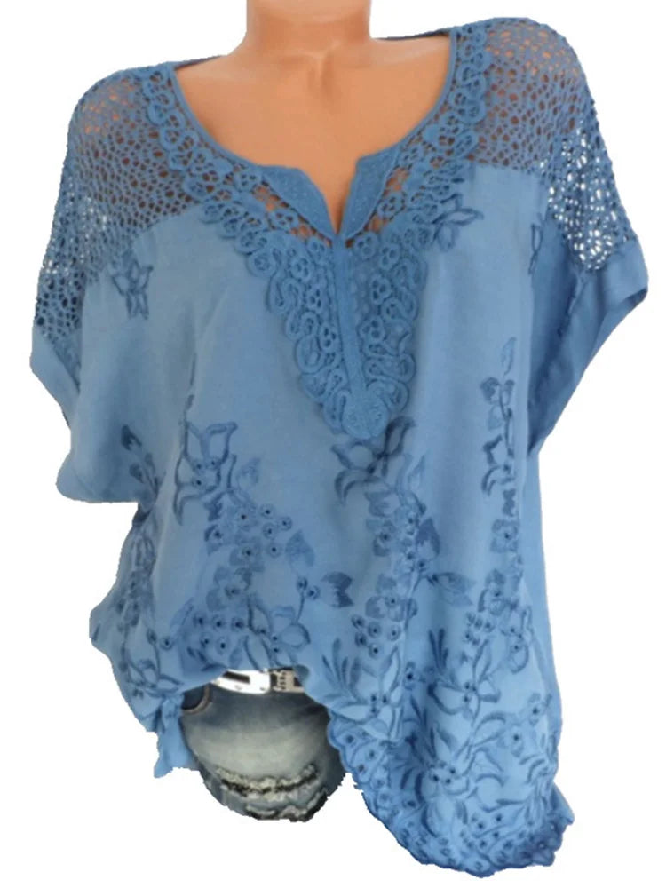 Women’s Relaxed-Fit Lace V-Neck Cotton Blouse