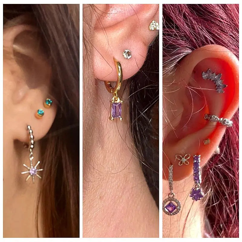 925 Sterling Silver Needle Premium Amethyst Pendant Hoop Earrings for Women Fashion Heart Earrings Wedding Luxury Jewelry Gifts