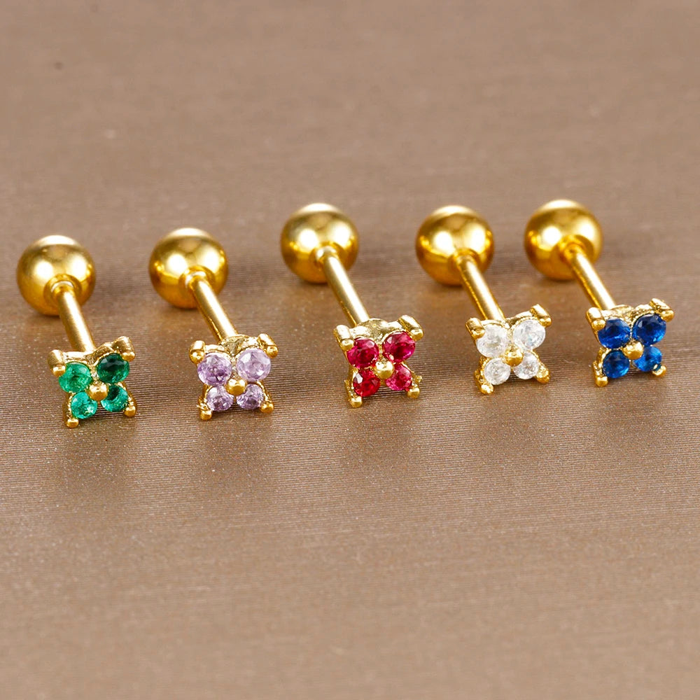 1PC Stainless Steel Birthstone Mini Stud Earrings 12 Constellation Cartilage Butterfly Earring Hypoallergen Piercing Jewelry