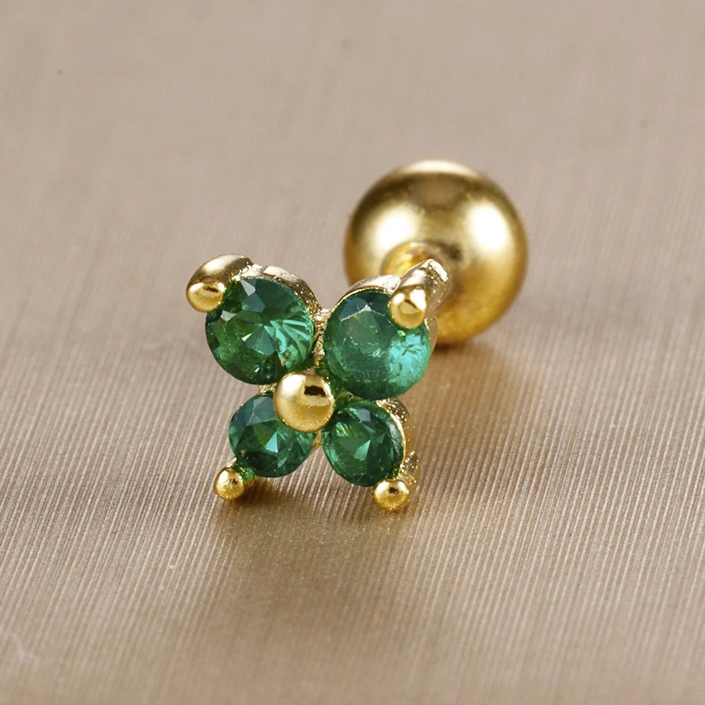 1PC Stainless Steel Birthstone Mini Stud Earrings 12 Constellation Cartilage Butterfly Earring Hypoallergen Piercing Jewelry