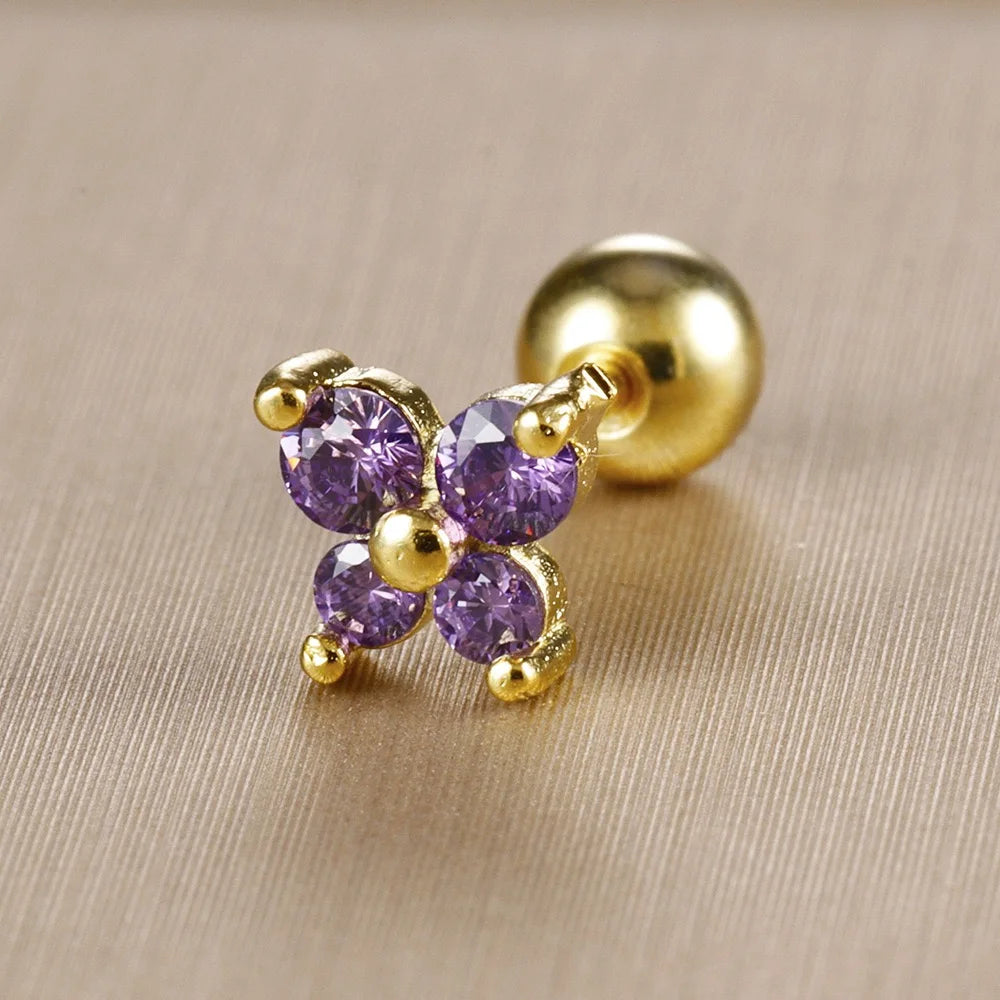 1PC Stainless Steel Birthstone Mini Stud Earrings 12 Constellation Cartilage Butterfly Earring Hypoallergen Piercing Jewelry