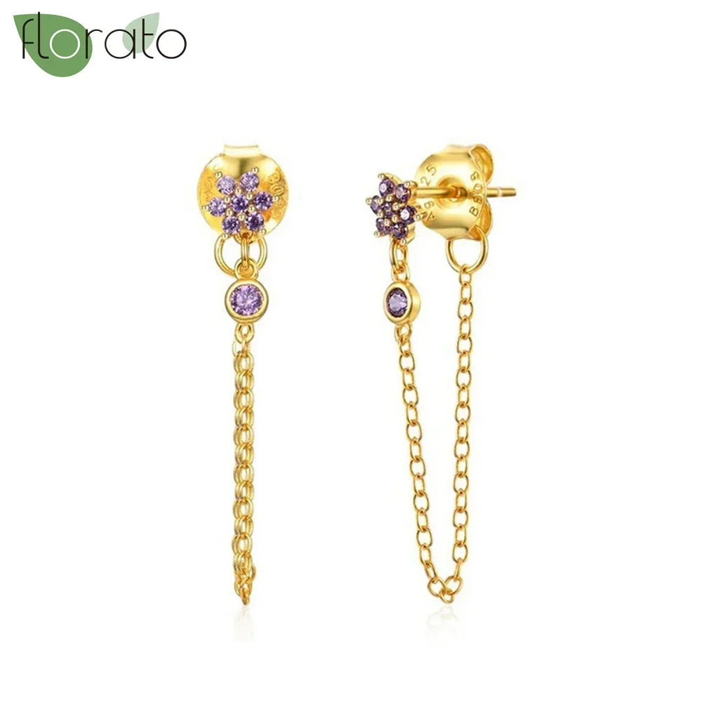 925 Sterling Silver Needle Premium Amethyst Pendant Hoop Earrings for Women Fashion Heart Earrings Wedding Luxury Jewelry Gifts