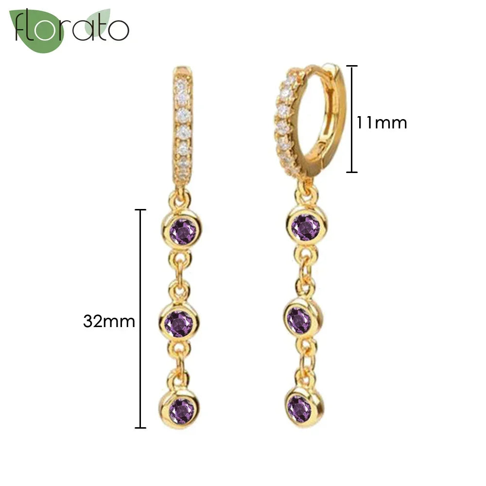 925 Sterling Silver Needle Premium Amethyst Pendant Hoop Earrings for Women Fashion Heart Earrings Wedding Luxury Jewelry Gifts