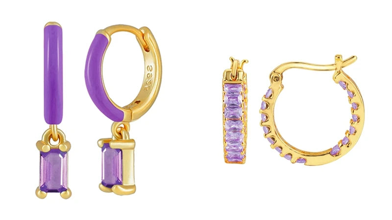 925 Sterling Silver Needle Premium Amethyst Pendant Hoop Earrings for Women Fashion Heart Earrings Wedding Luxury Jewelry Gifts