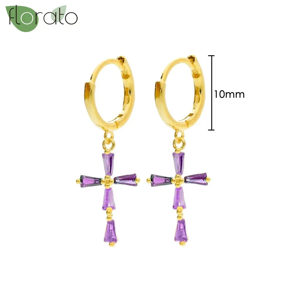 925 Sterling Silver Needle Premium Amethyst Pendant Hoop Earrings for Women Fashion Heart Earrings Wedding Luxury Jewelry Gifts