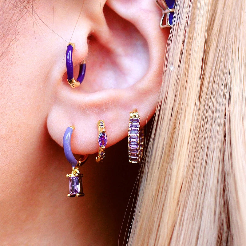 925 Sterling Silver Needle Premium Amethyst Pendant Hoop Earrings for Women Fashion Heart Earrings Wedding Luxury Jewelry Gifts
