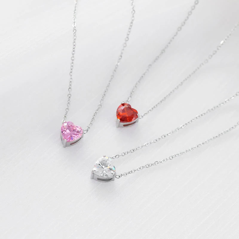 Dainty 14K Gold Plated Stainless Steel Colorful Cubic Zirconia Peach Heart Necklace for Women Choker Collar Jewelry Party Gift
