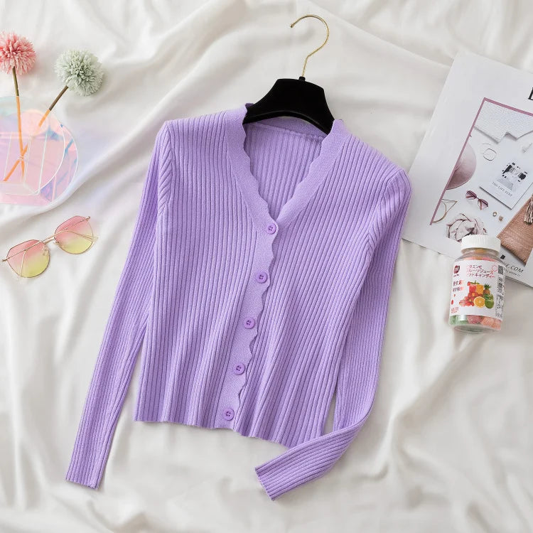 Sweater Knitted Cardigan Button Jacket 2023 Autumn Winter V-neck Long Sleeve Casual Tops For Women Sweater Green