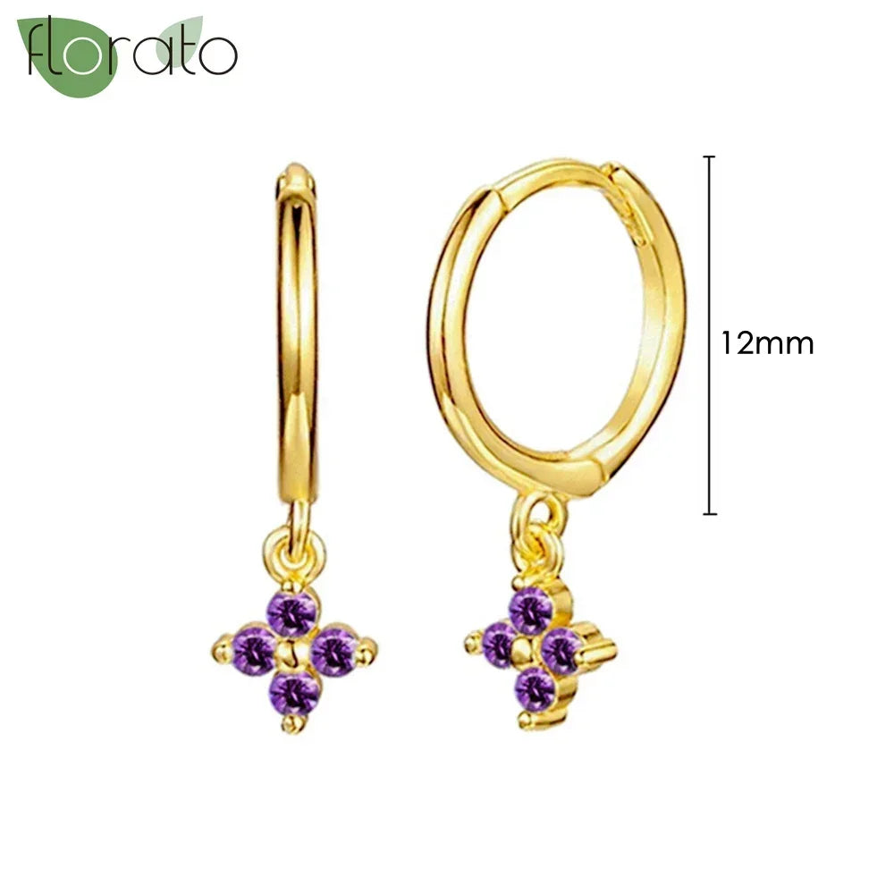 925 Sterling Silver Needle Premium Amethyst Pendant Hoop Earrings for Women Fashion Heart Earrings Wedding Luxury Jewelry Gifts