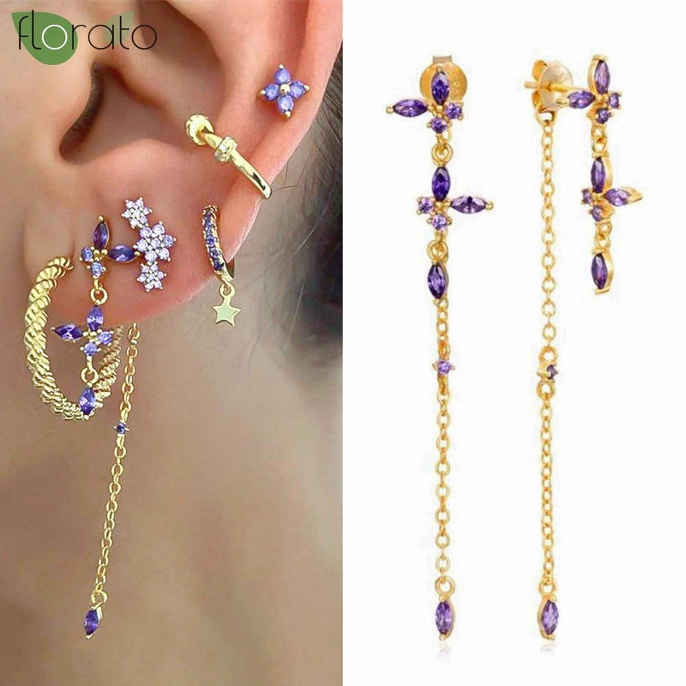 925 Sterling Silver Needle Premium Amethyst Pendant Hoop Earrings for Women Fashion Heart Earrings Wedding Luxury Jewelry Gifts