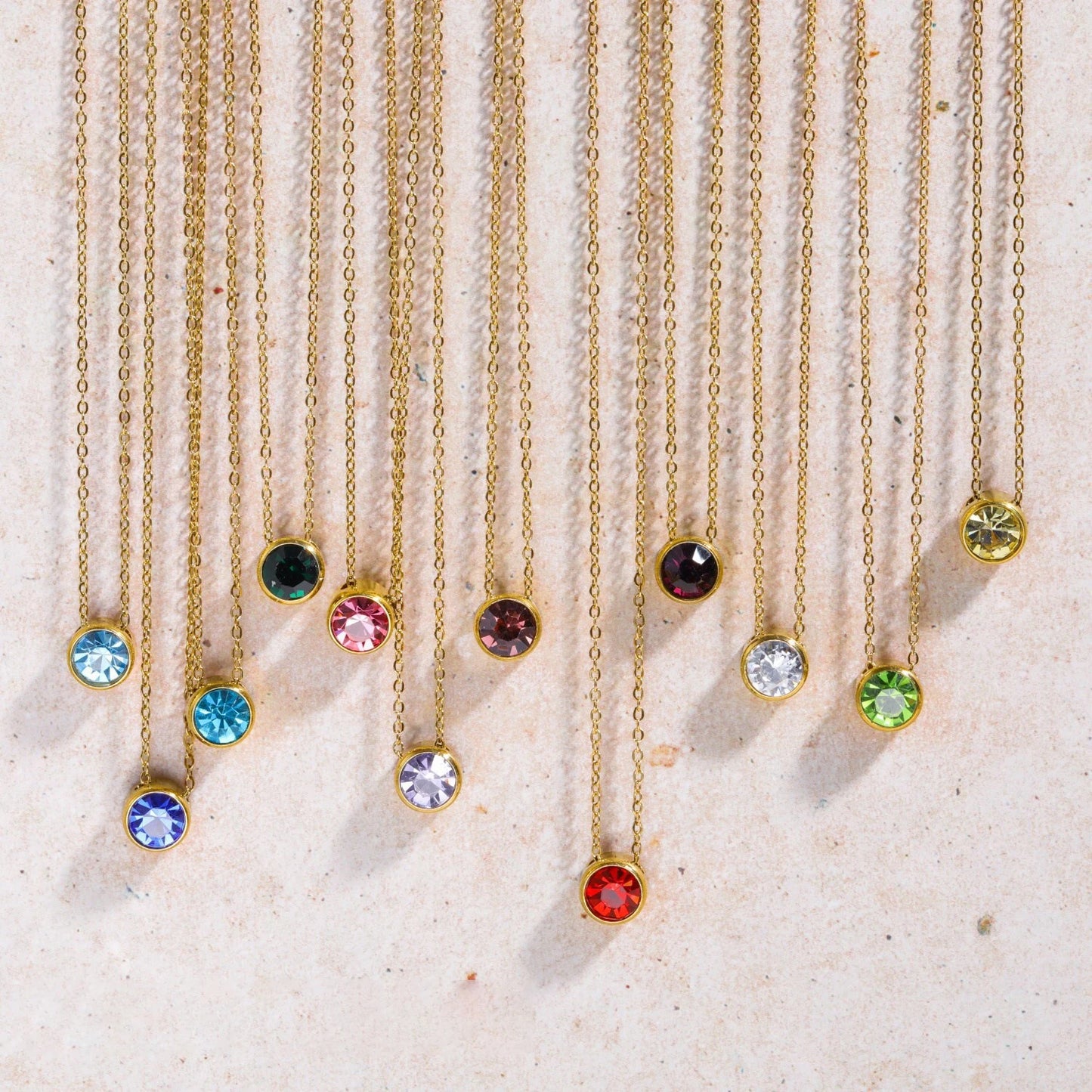 CARLIDANA Best Sell Round Zirconia Stainless Steel 12 Month Crystal Birthstone Pendant Gold Color Necklace For Women Jewelry